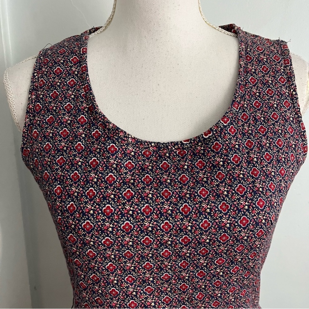 Talbots • Vintage Navy Red Floral Quilted Fit and Flare Dress - Picture 2 of 4